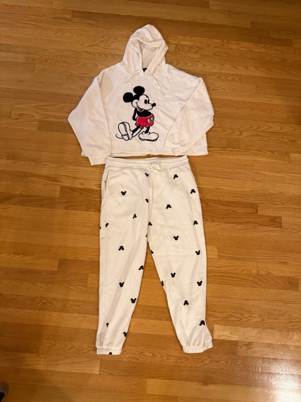 Disney White Mickey Mouse Cropped Hoodie & Jogger Set